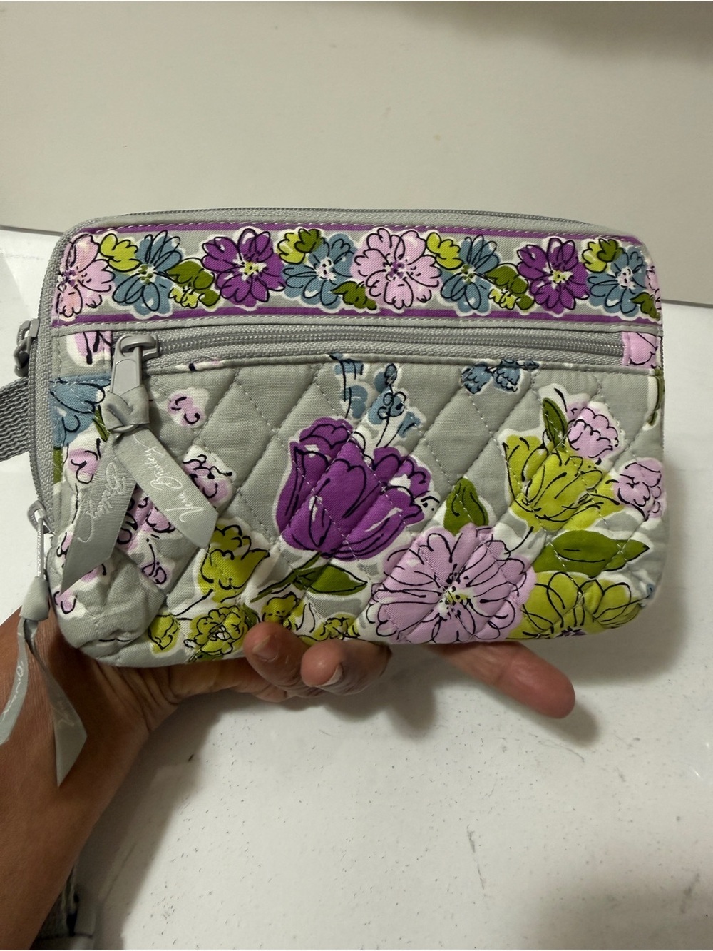 Vera Bradley Floral Quilted Crossbody Belt Bag - Gray with Purple & Green - Picture 7 of 13